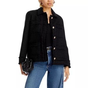 AQUA Tweed Collared Jacket – Black, Size XS (NWT)